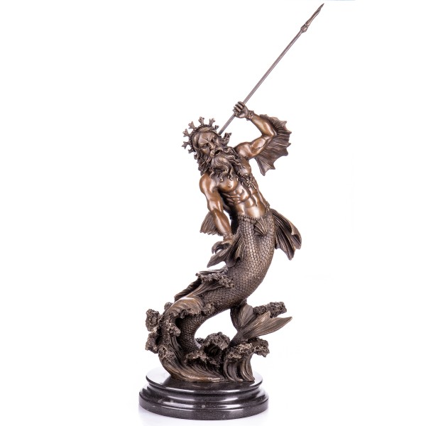Mythologische Bronzefigur des Römischen Gottes Neptun mit Dreizack YB479
