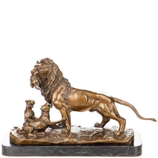 Bronzefigur Löwe mit Löwenwelpen YB969