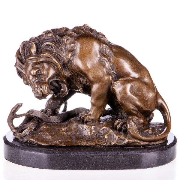 Bronzefigur Löwe mit Schlange nach Barye YB104
