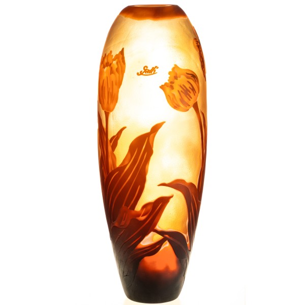 Handgefertigte Kameoglas Vase signiert "Gallé" und "Tip" VG123