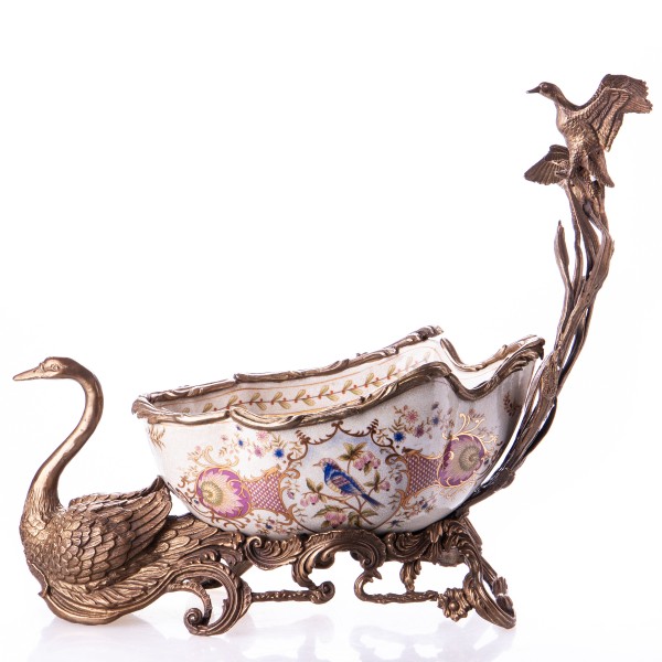 Porzellan mit Bronze Schale mit Schwan und Enten HM6045
