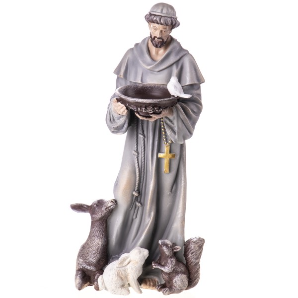 Polyresinfigur des Heiligen Franziskus mit Tieren TM373