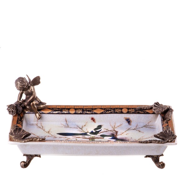 Porzellan mit Bronze Schale mit Engel HM5779