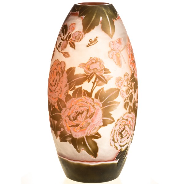 Handgefertigte Kameoglas Vase signiert "Gallé" und "Tip" VG124