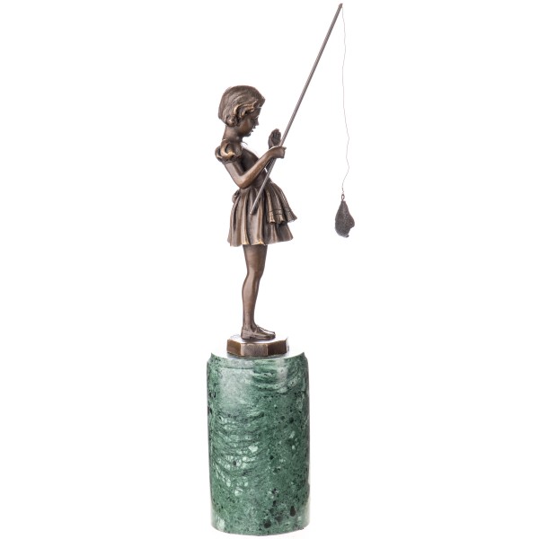 Art Deco Bronzefigur Mädchen mit Angel nach F.Preiss BT867