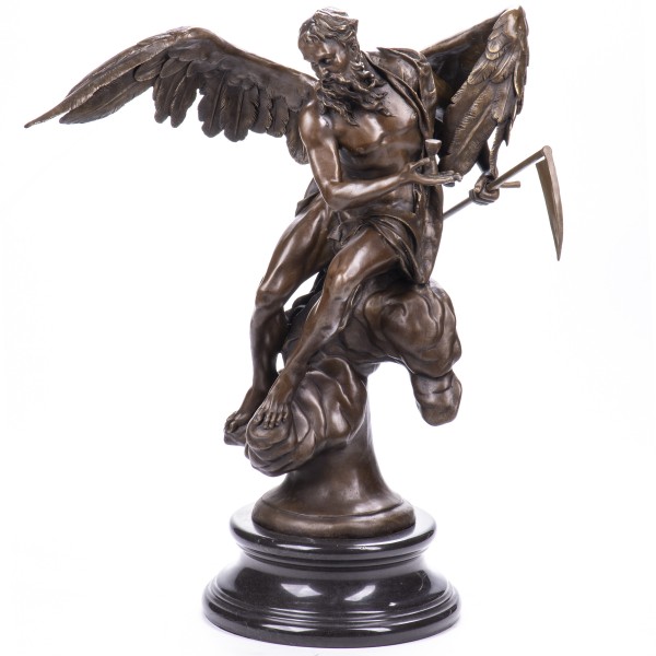 Mythologische Bronzefigur von Chronos Gott der Zeit mit Sense und Sanduhr YB542
