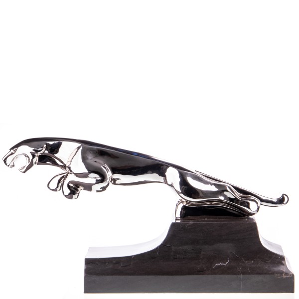 Verchromte Art Deco Bronzefigur Springender Jaguar BT873