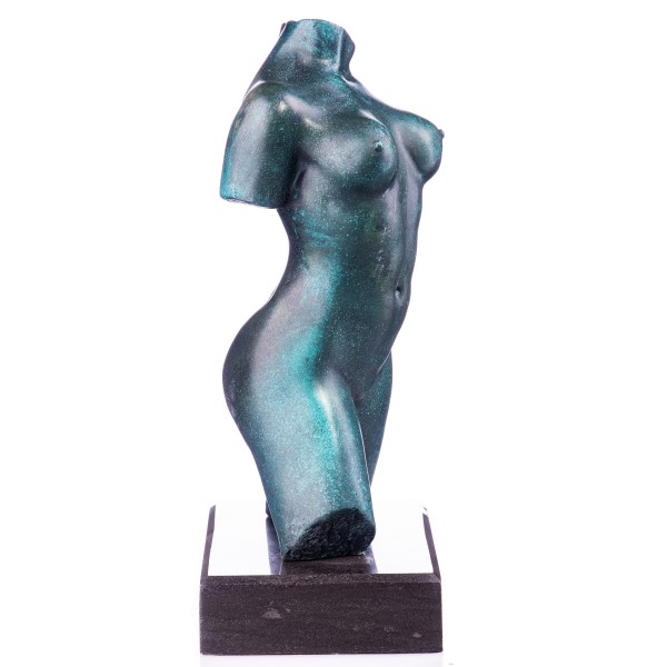 Moderne Bronzefigur Nakter Weiblicher Torso mit grüner Patina YB364