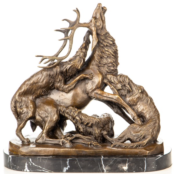 Bronzefigur Hirsch mit Wölfen YB967