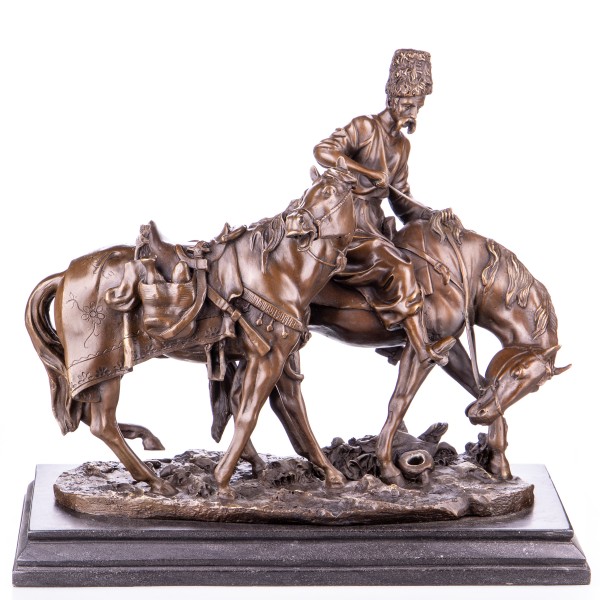Bronzefigur Kosake mit Pferden "Cossack Plunder" nach Lanceray YB504