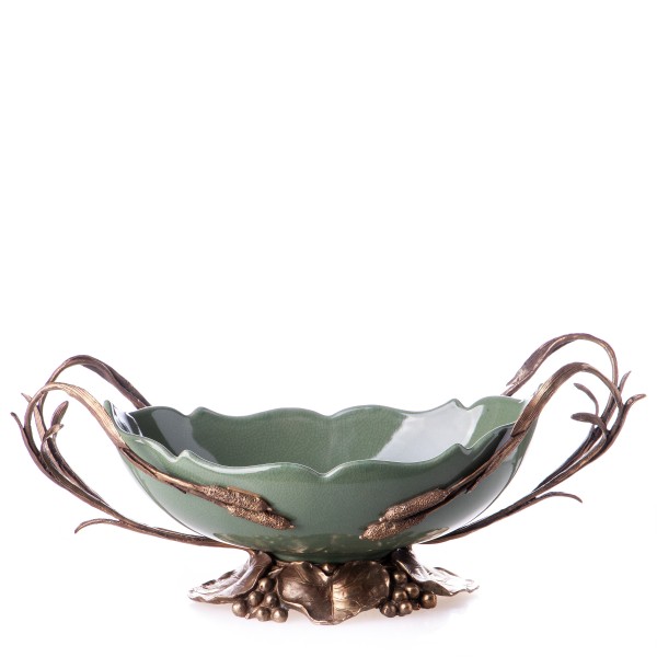 Porzellan mit Bronze Schale mit Seerosen und Schilf HM6069
