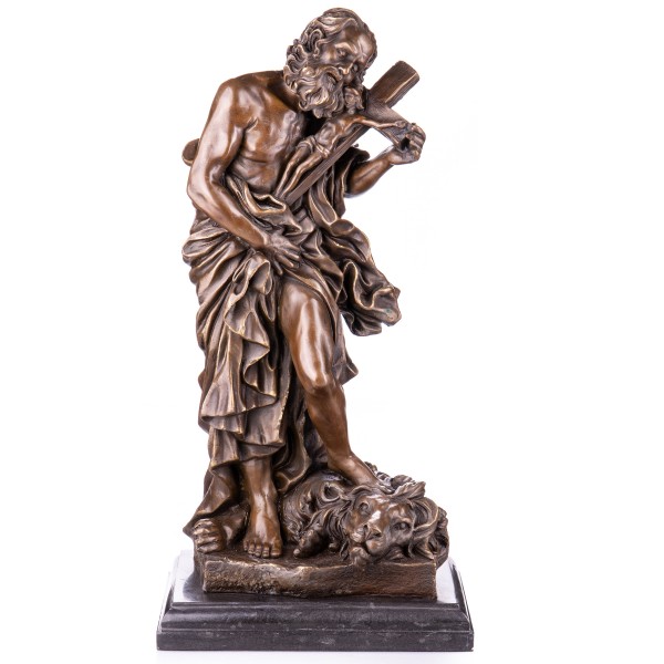 Mythologische Bronzefigur des Heiligen Hieronymus mit Kruzifix auf einem Löwen YB481