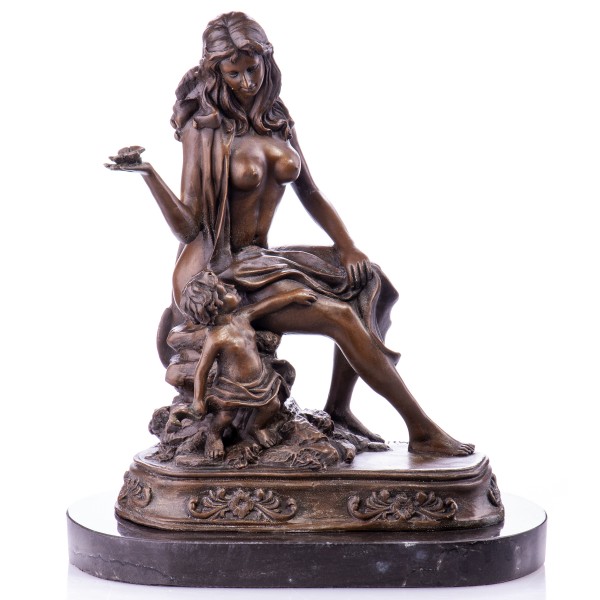 Bronzefigur weiblicher Akt mit Engel YB348