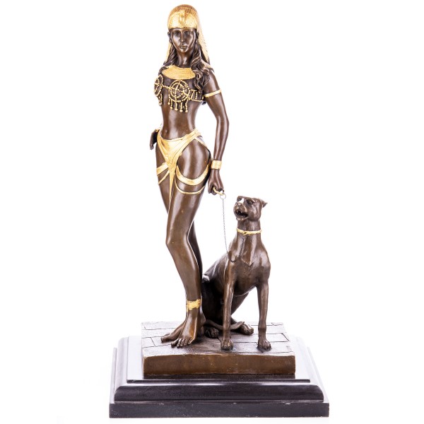 Goldene Bronzefigur Cleopatra mit Panther YB250