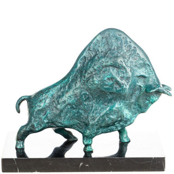 Grün Patinierte Bronzefigur Abstrakter Stier YB946