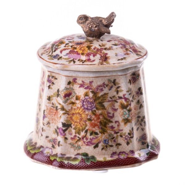 Porzellan mit Bronze Dose mit Vogel HM5659