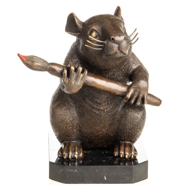 Streetart Bronzefigur Ratte mit Pinsel "Love Rat" nach Banksy YB1021