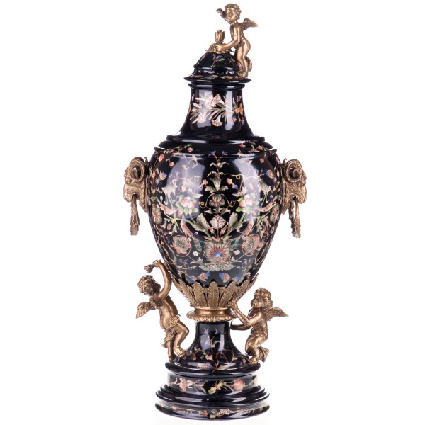 Porzellan mit Bronze Deckelvase mit Engeln HM5610