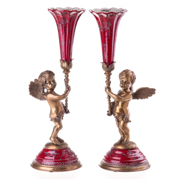 Porzellan mit Bronze Kerzenständer Engel Set/2 HM5470