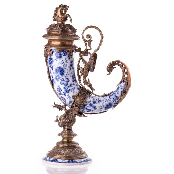 Porzellan mit Bronze Deckelvase Hornvase mit Pferd HM5713