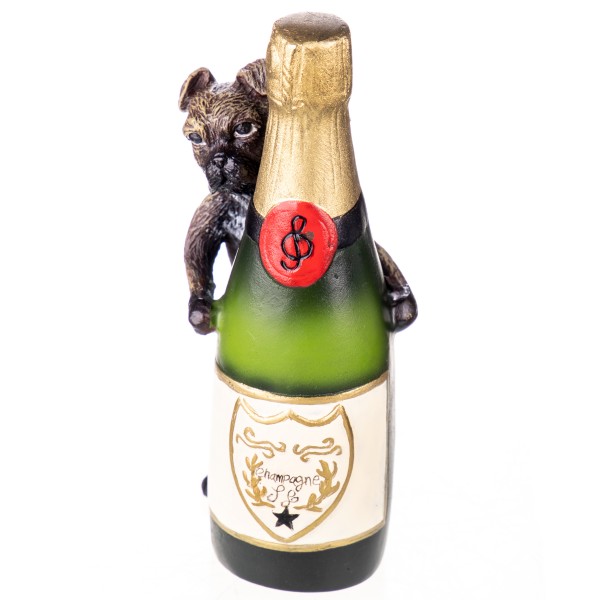Farbige Bronzefigur Wiener Art Hund mit Champagner Flasche BT852