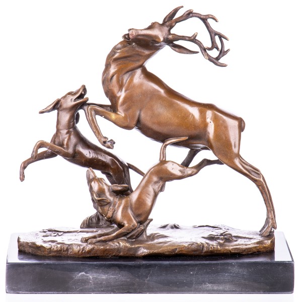 Bronzefigur Hirsch mit Jagdhunden YB507