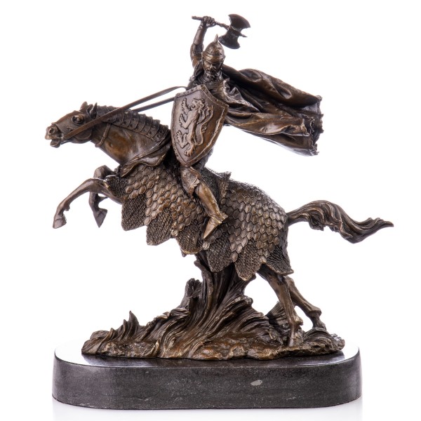 Bronzefigur Ritter auf Pferd mit Streitaxt YB419
