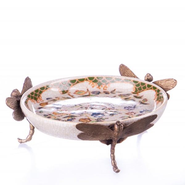 Porzellan mit Bronze Schale mit Libellen HM5868