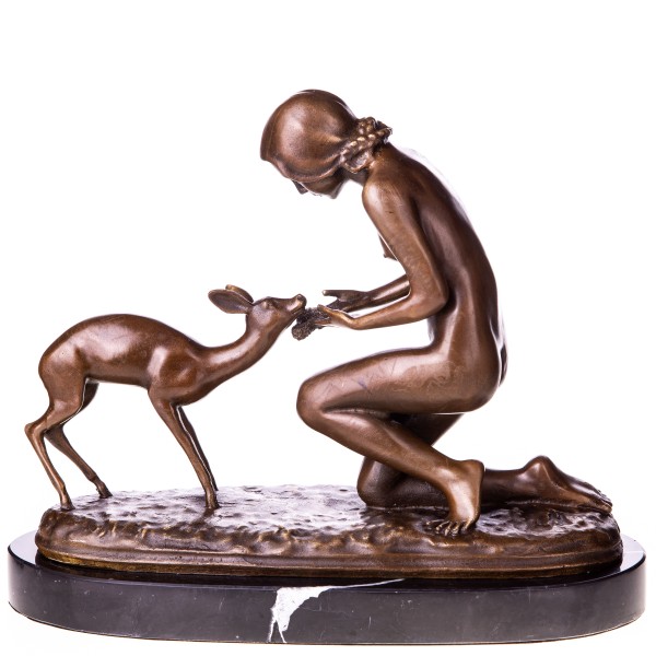 Bronzefigur Frau mit Reh YB836