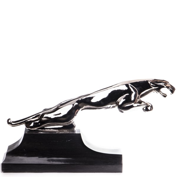 Verchromte Art Deco Bronzefigur Springender Jaguar BT876