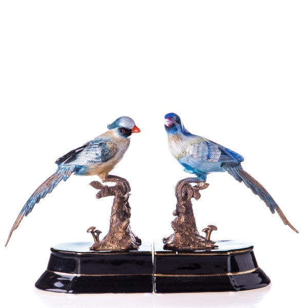 Porzellan mit Bronze Buchstützen Vögel Set/2 HM6046