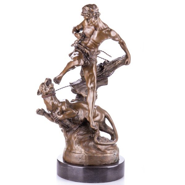 Bronzefigur Mann Kämpft mit Tiger YB320