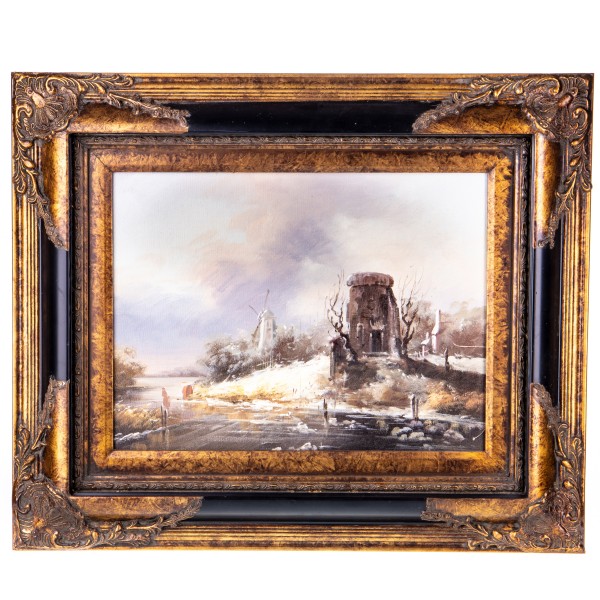 Ölgemälde mit Rahmen "Winterlandschaft mit Windmühle" GE1009-30x40