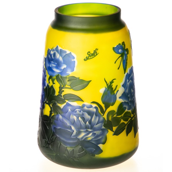 Handgefertigte Kameoglas Vase signiert "Gallé" und "Tip" VG114