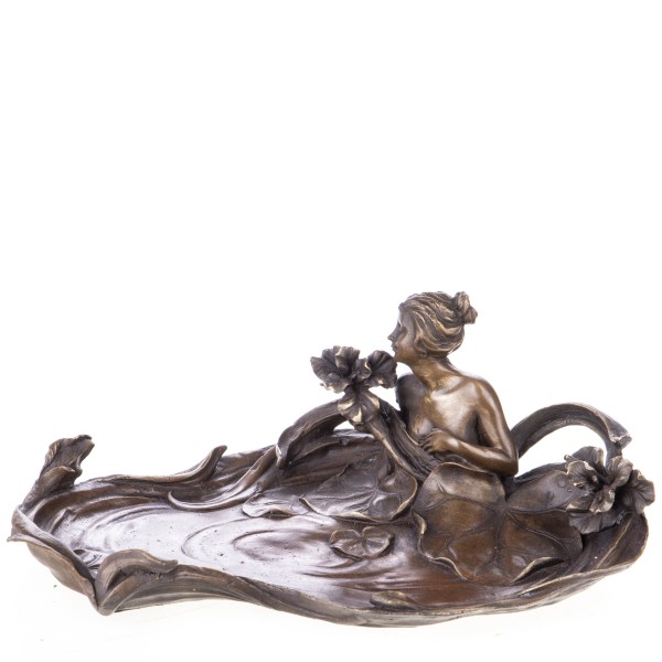 Jugendstil Bronzefigur Badende Frau mit Seerosen YB550