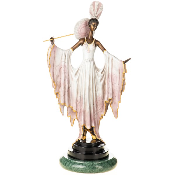 Farbige Art Deco Bronzefigur Frau mit Fächer BT794