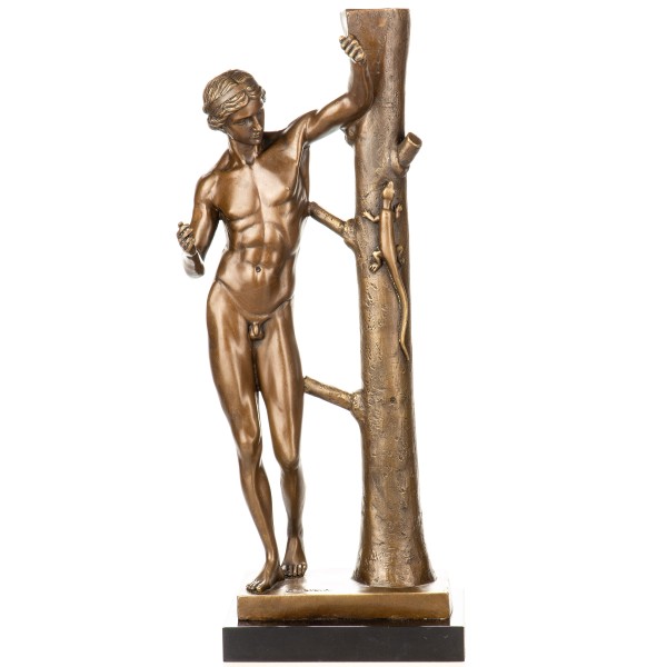 Mythologische Bronzefigur Männlicher Akt mit Eidechse "Apollo Sauroktonos" YB963