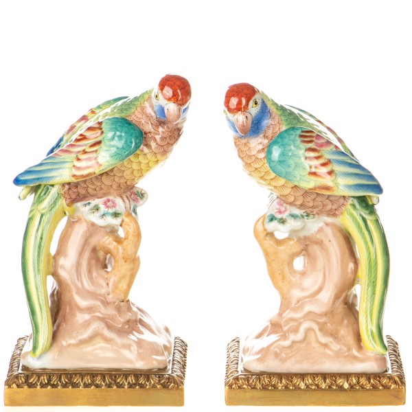 Porzellan mit Bronze Papageien Set / 2 HM6439