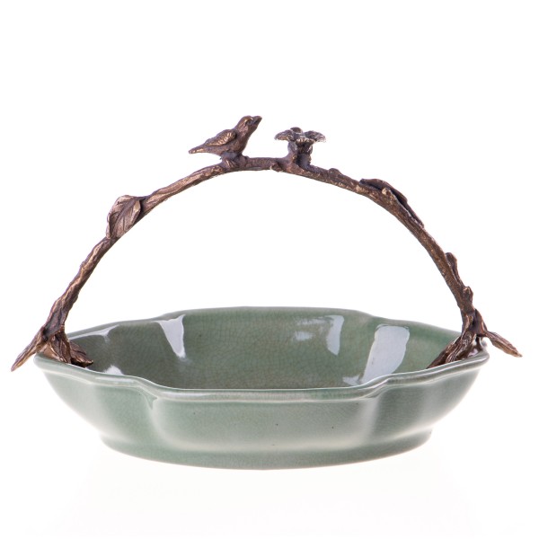 Porzellan mit Bronze Schale mit Vögeln HM5849