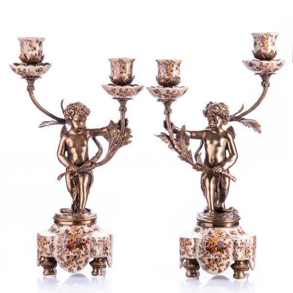 Porzellan mit Bronze Engel Kerzenständer Set/2 HM5628
