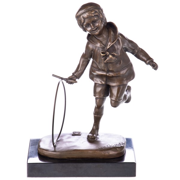 Art Deco Bronzefigur Junge mit Reif "Boy with Hoop" nach D.H.Chiparus BT294