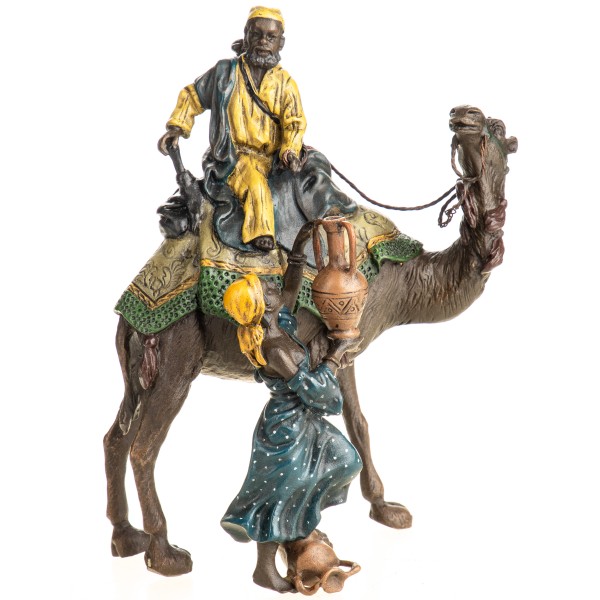 Farbige Bronzefigur Wiener Art Araber mit Kamel BT989