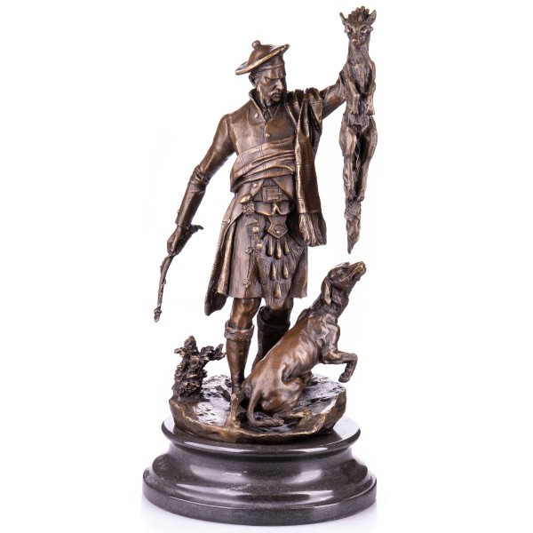 Bronzefigur Jäger mit Jagdhund und Fuchs "Schottischer Jäger / Scottish Hunter" nach P.J.Mene YB470