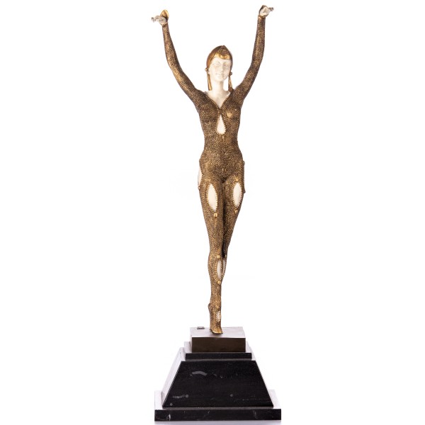 Gold/Weiße Art Deco Bronzefigur Tänzerin "Dourga" nach D.H.Chiparus BT906