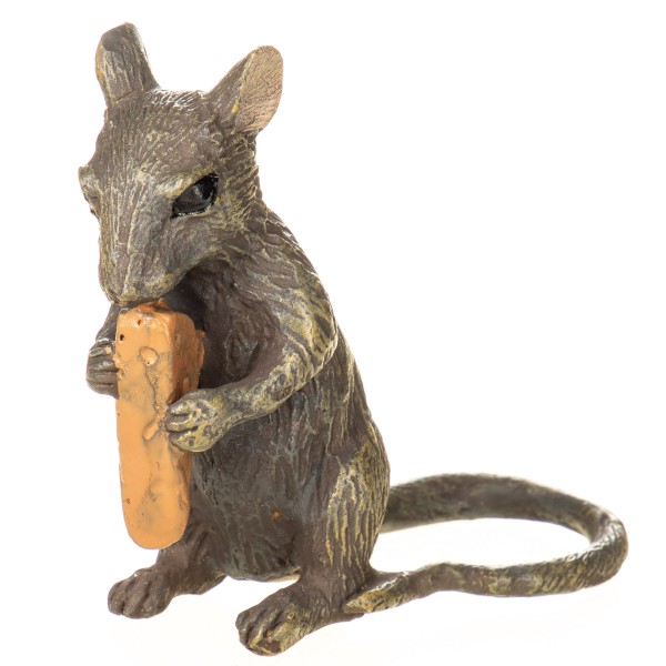 Farbige Bronzefigur Wiener Art Maus mit Käse BT967