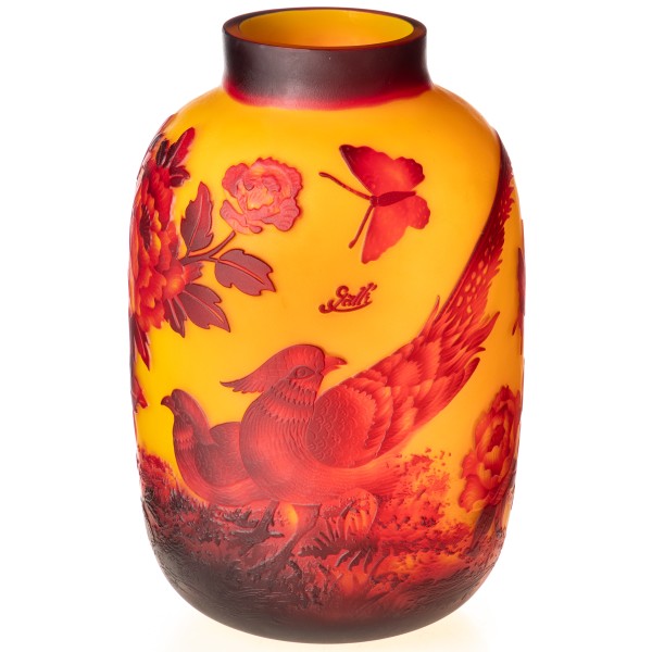 Handgefertigte Kameoglas Vase signiert "Gallé" und "Tip" VG116
