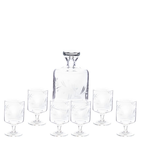 Wein Set Karaffe und 6 Gläser aus handgeschliffenem Glas AS4