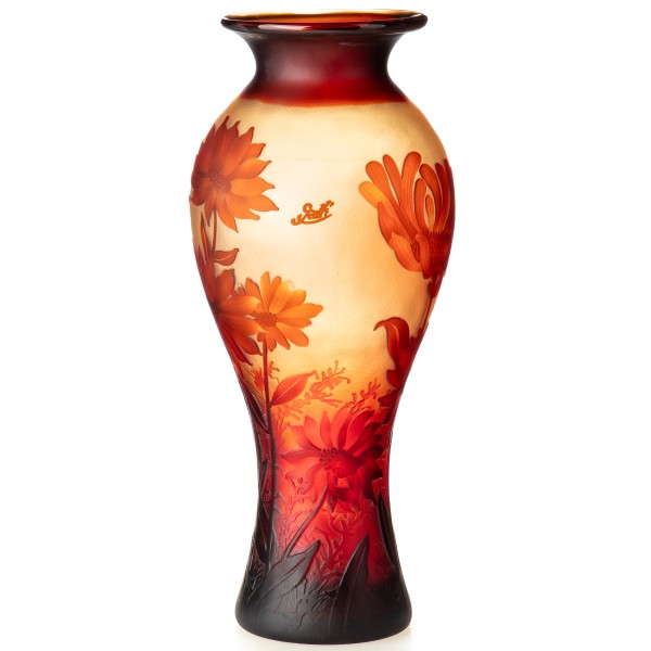 Handgefertigte Kameoglas Vase signiert "Gallé" und "Tip" VG122