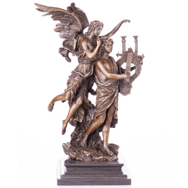 Bronzefigur Mann mit Lyra und Engel YB213