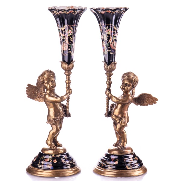 Porzellan mit Bronze Kerzenständer Engel Set/2 HM5486